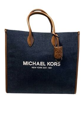 Michael Kors Navy Denim & Brown Leather Tote